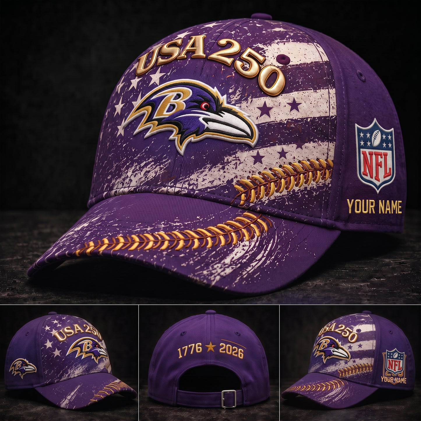 PREMIUM NFL X BAL GAMEDAY EXCLUSIVE PERSONALIZED 250 YEAR ANNIVERSARY CAP 010726