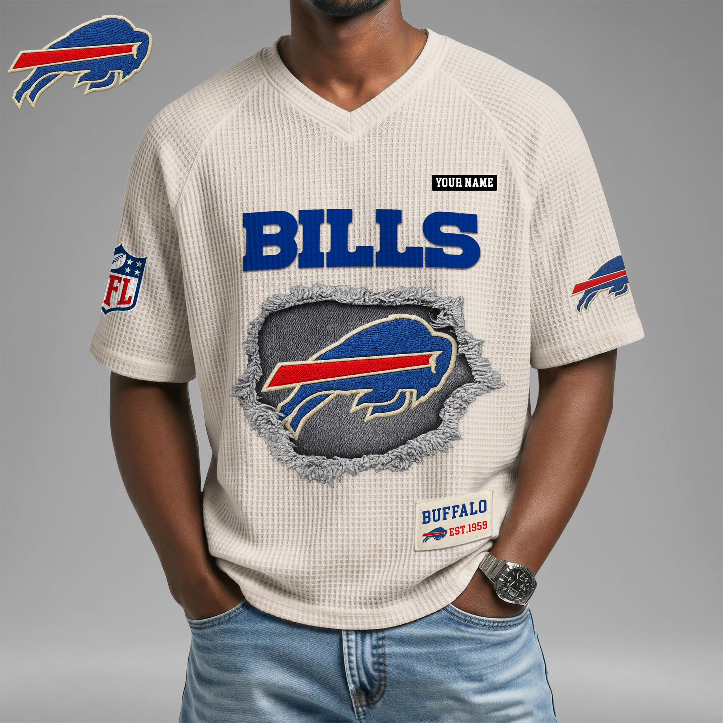 PREMIUM NFL X BB Game Day Waffle V-neck T-shirt 110626
