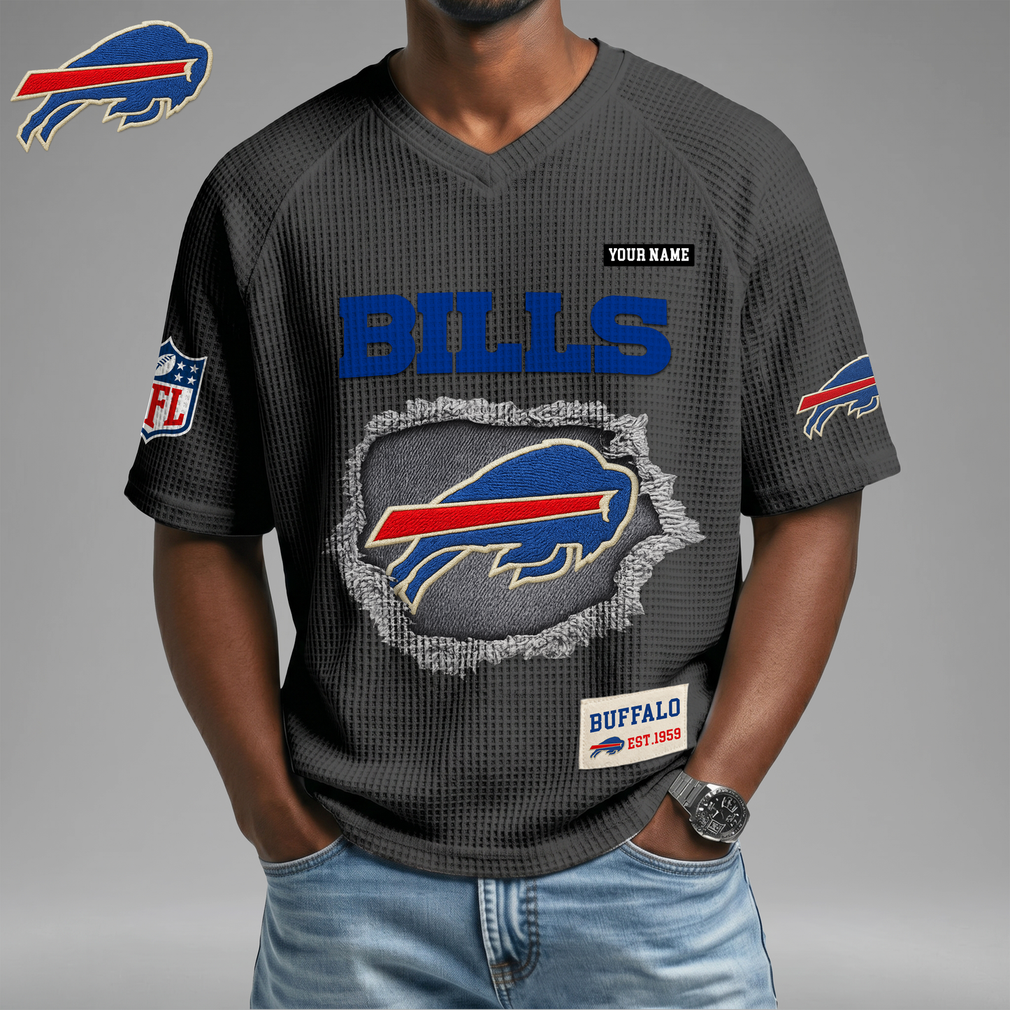 PREMIUM NFL X BB Game Day Waffle V-neck T-shirt 110626