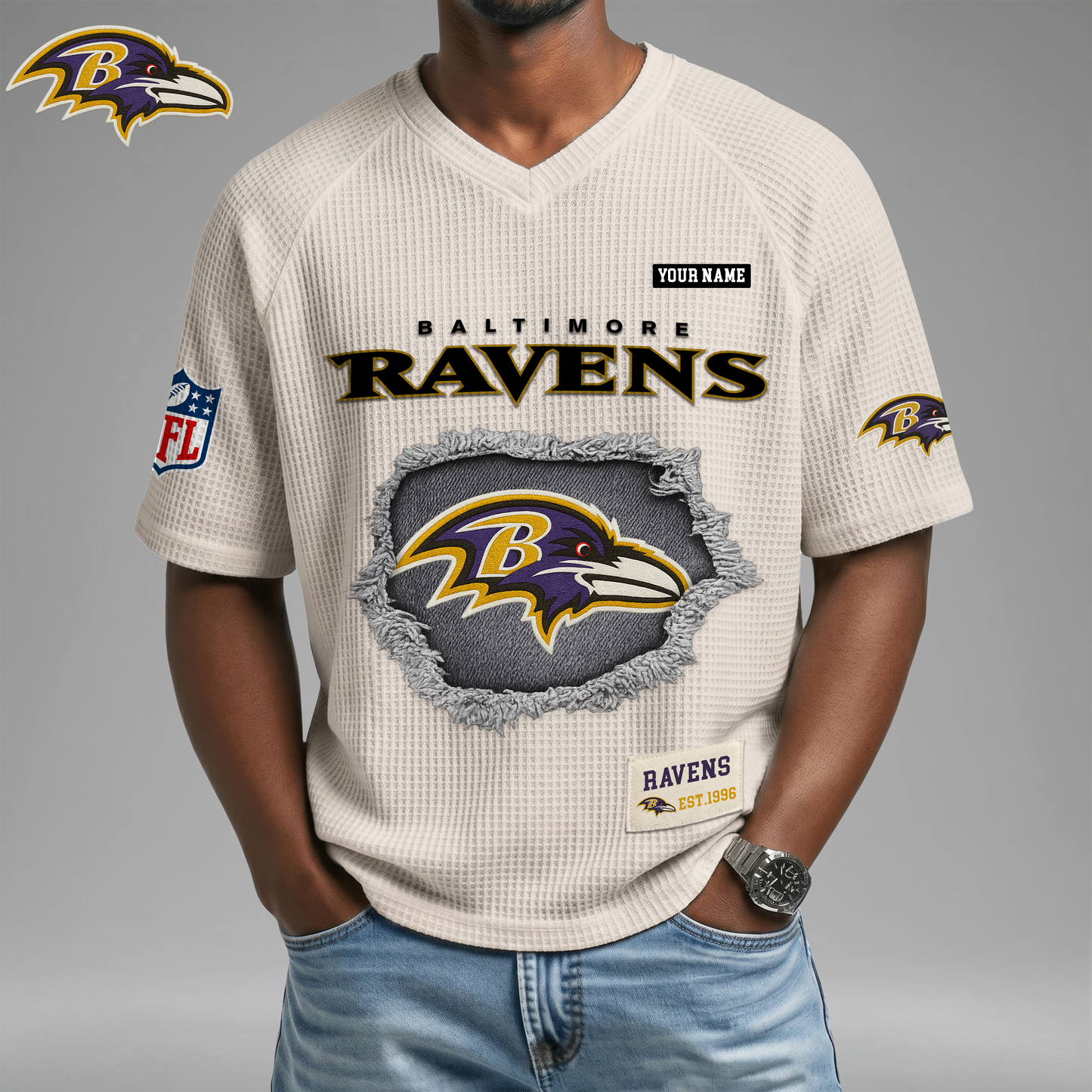 PREMIUM NFL X BR Game Day Waffle V-neck T-shirt 110626
