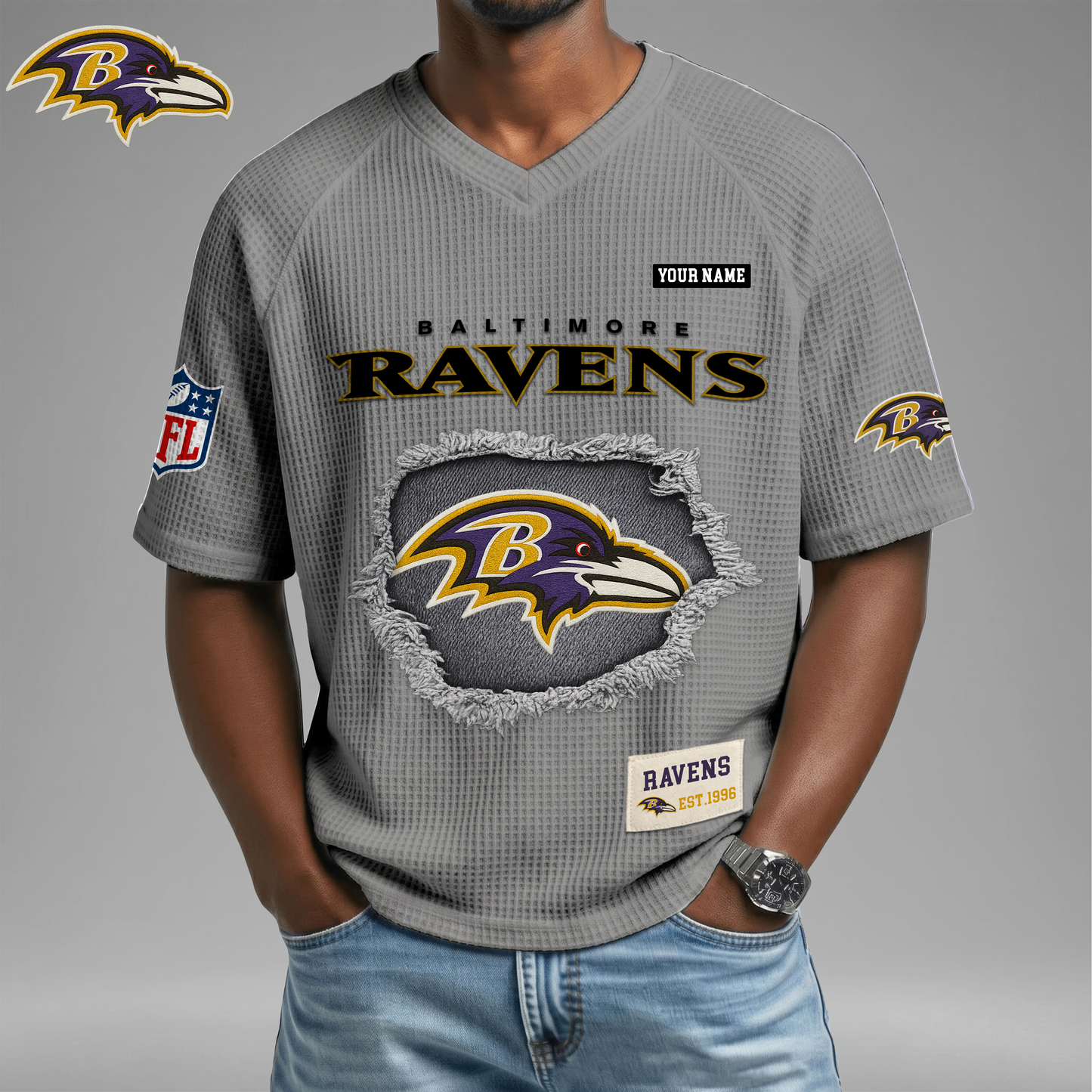 PREMIUM NFL X BR Game Day Waffle V-neck T-shirt 110626