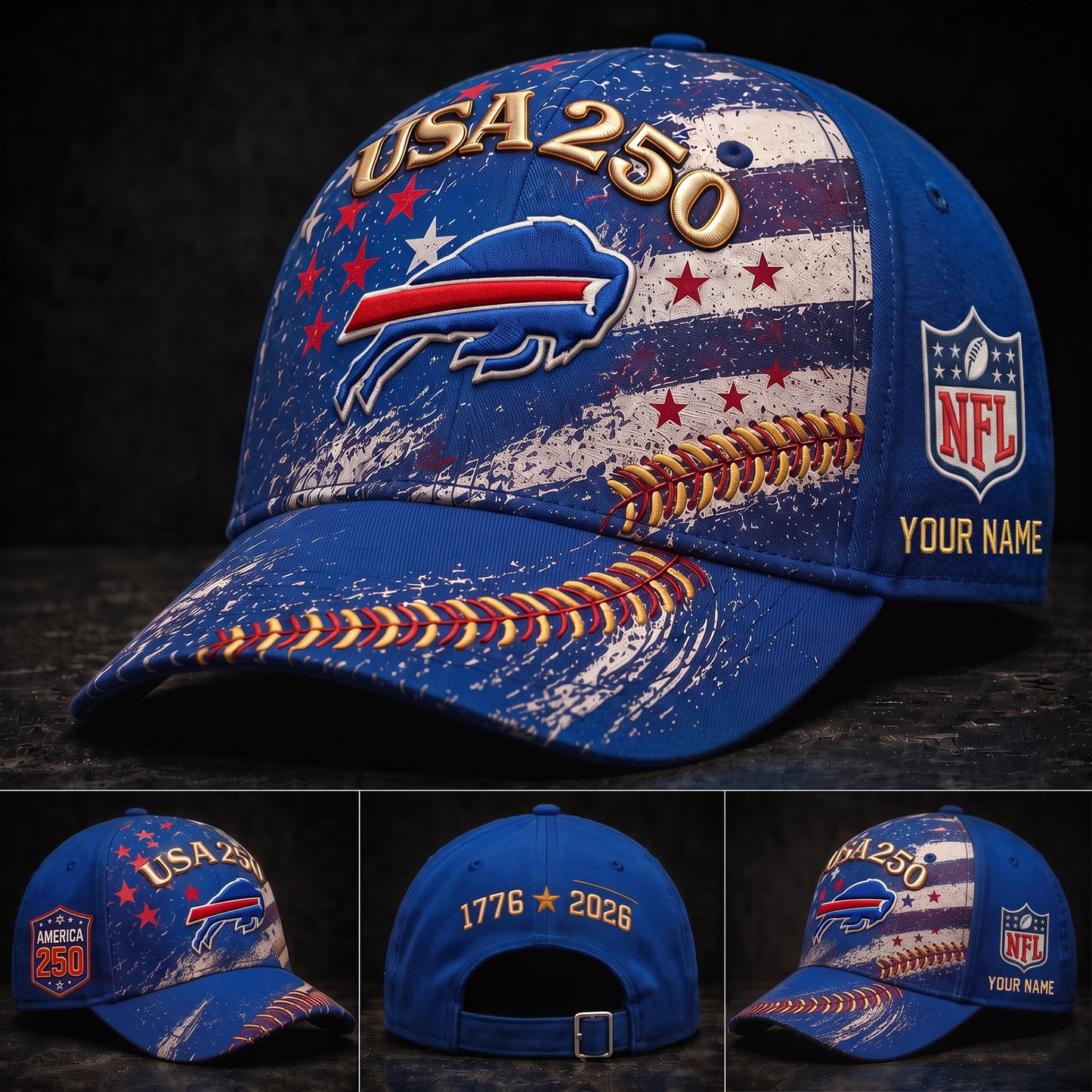PREMIUM NFL X BUF GAMEDAY EXCLUSIVE PERSONALIZED 250 YEAR ANNIVERSARY CAP 010726