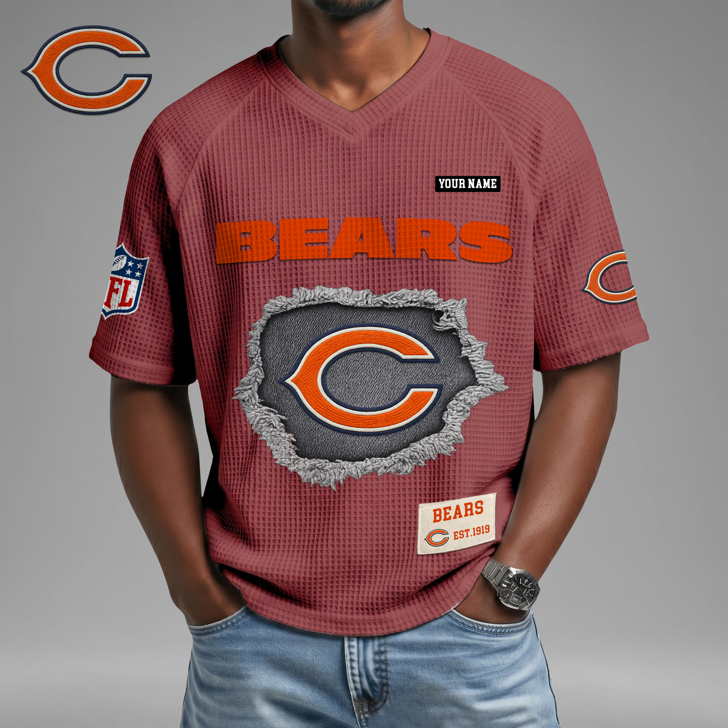 PREMIUM NFL X CB Game Day Waffle V-neck T-shirt 110626