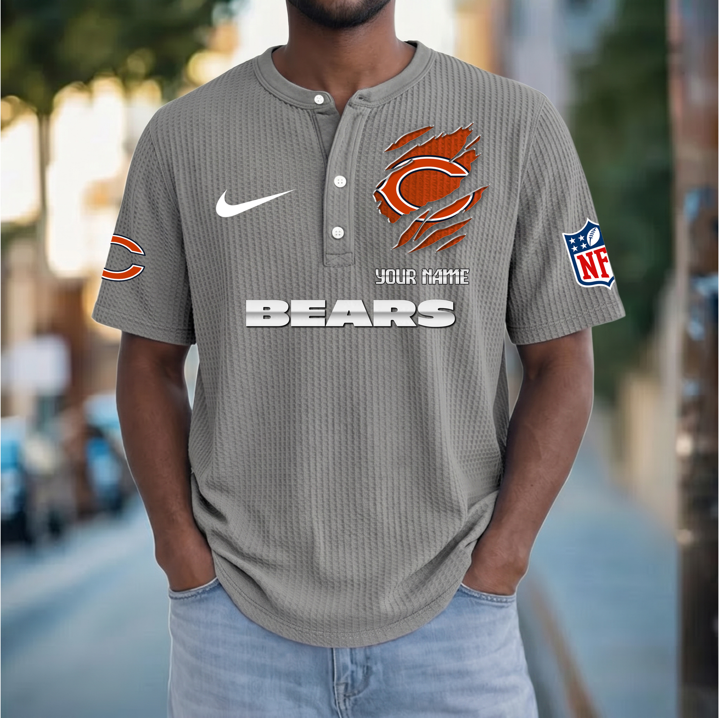 PREMIUM NFL  X  CHI Crew neck button Henry Shirt Limited Editions NDT VHM 230426