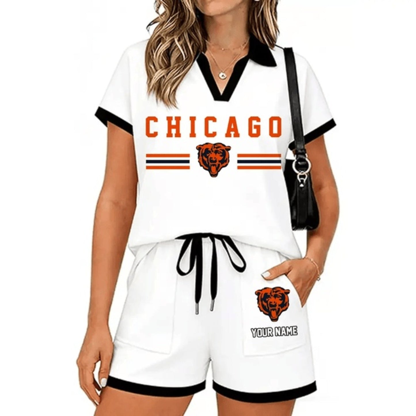 PREMIUM NFL X CHI Retro Athletic Contrast Polo Set FOR SUMMER HOLIDAY NDT NHM 100626