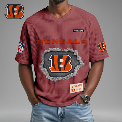 PREMIUM NFL X CIN Game Day Waffle V-neck T-shirt 110626