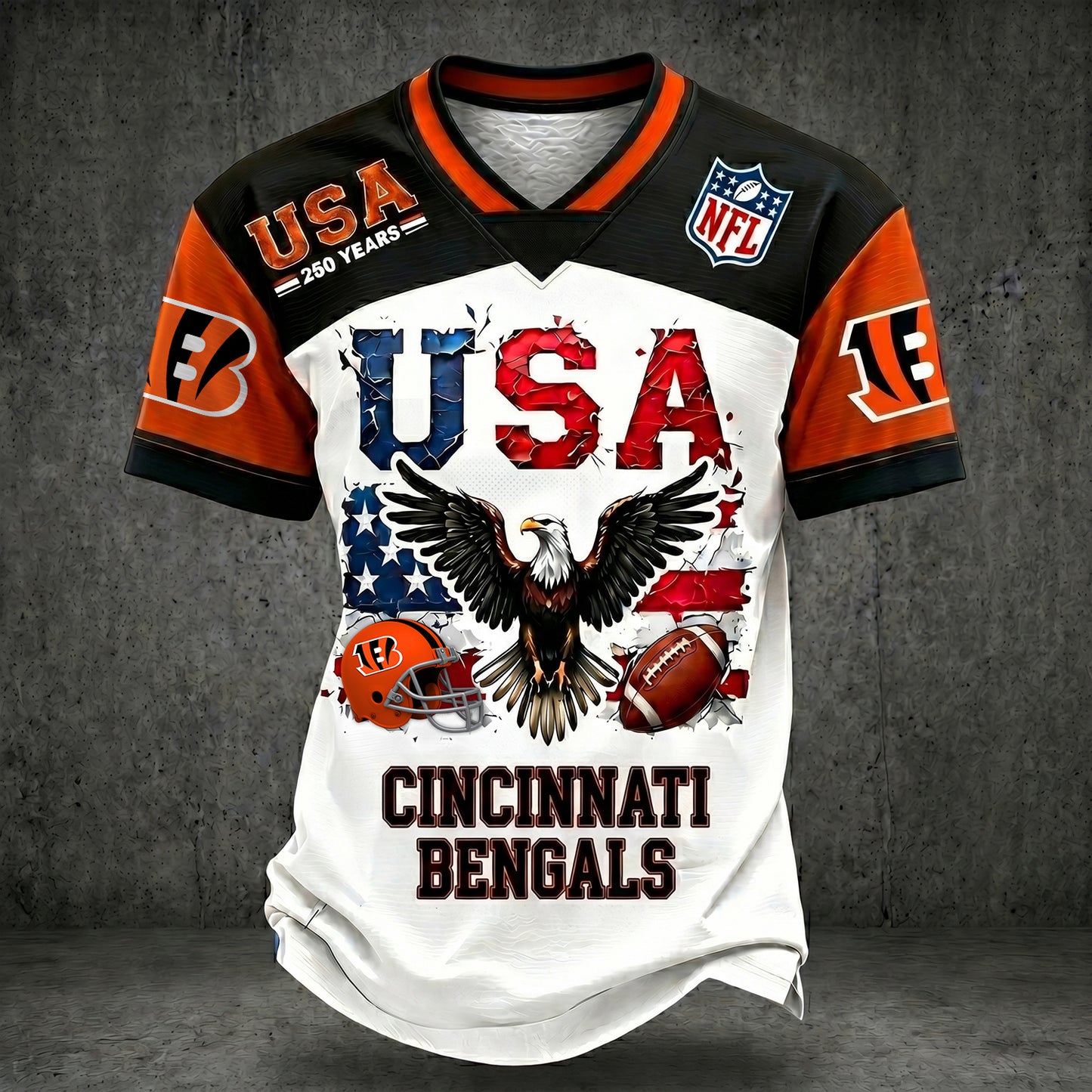PREMIUM NFL X CIN LUXURY V-Neck 250 Years Of T- Shirt 160626