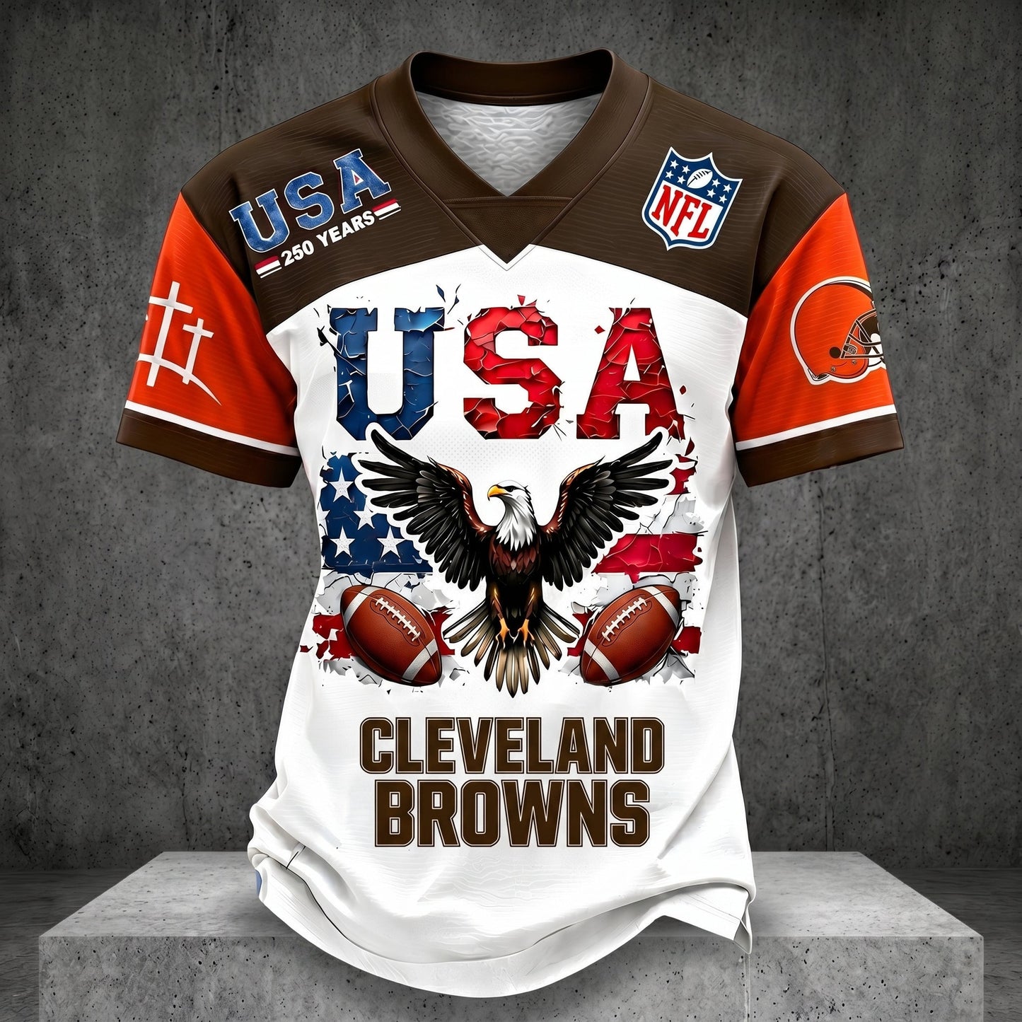 PREMIUM NFL X CLE 250TH anniversary LUXURY V-Neck T- Shirt 130626