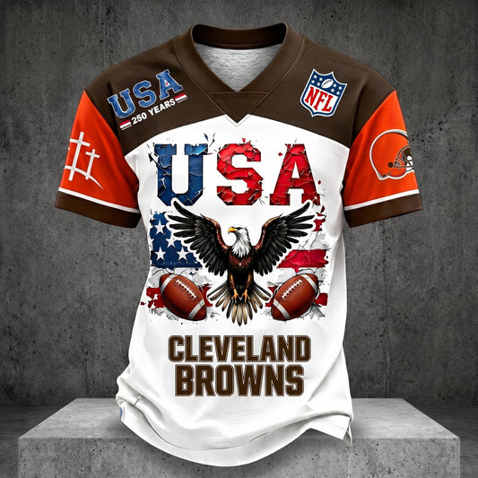 PREMIUM NFL X CLE 250TH anniversary LUXURY V-Neck T- Shirt 130626