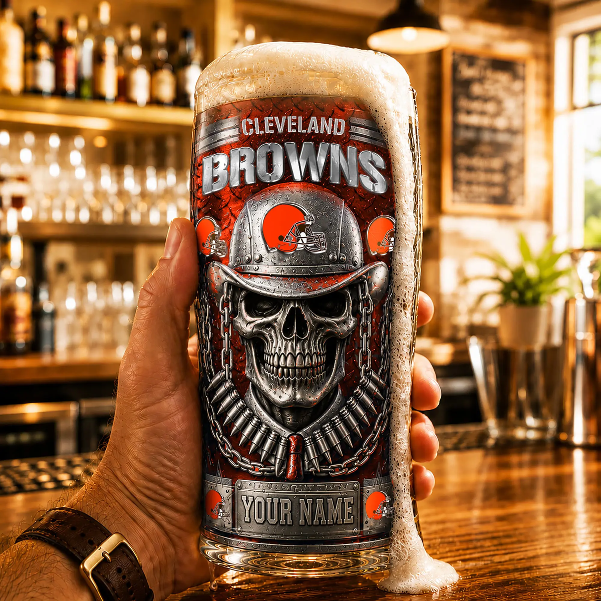 PREMIUM NFL X CLE Beer Glass Custom Name Gifts For Fan NDT VHM 020626