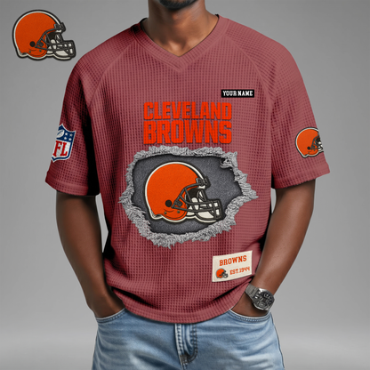 PREMIUM NFL X CLE Game Day Waffle V-neck T-shirt 110626