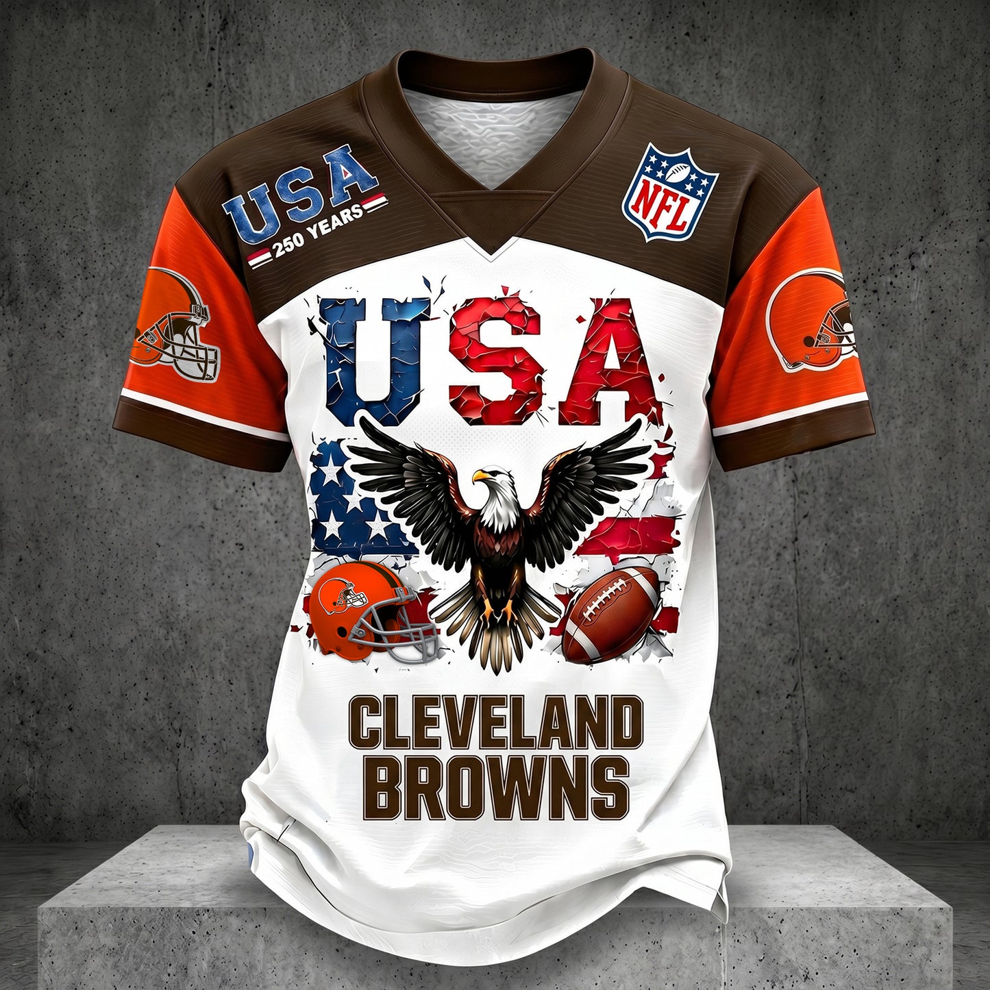 PREMIUM NFL X CLE LUXURY V-Neck 250 Years Of T- Shirt 160626