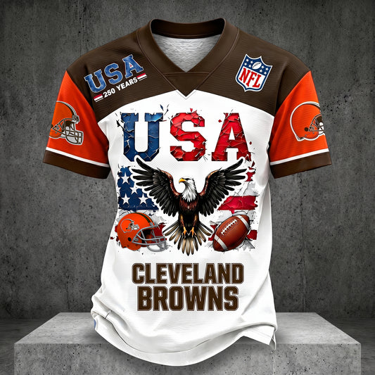 PREMIUM NFL X CLE LUXURY V-Neck 250 Years Of T- Shirt 160626