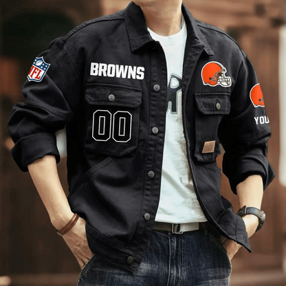 PREMIUM NFL X CLE Men's Denim Autumn Jackets NDT VHM 090626