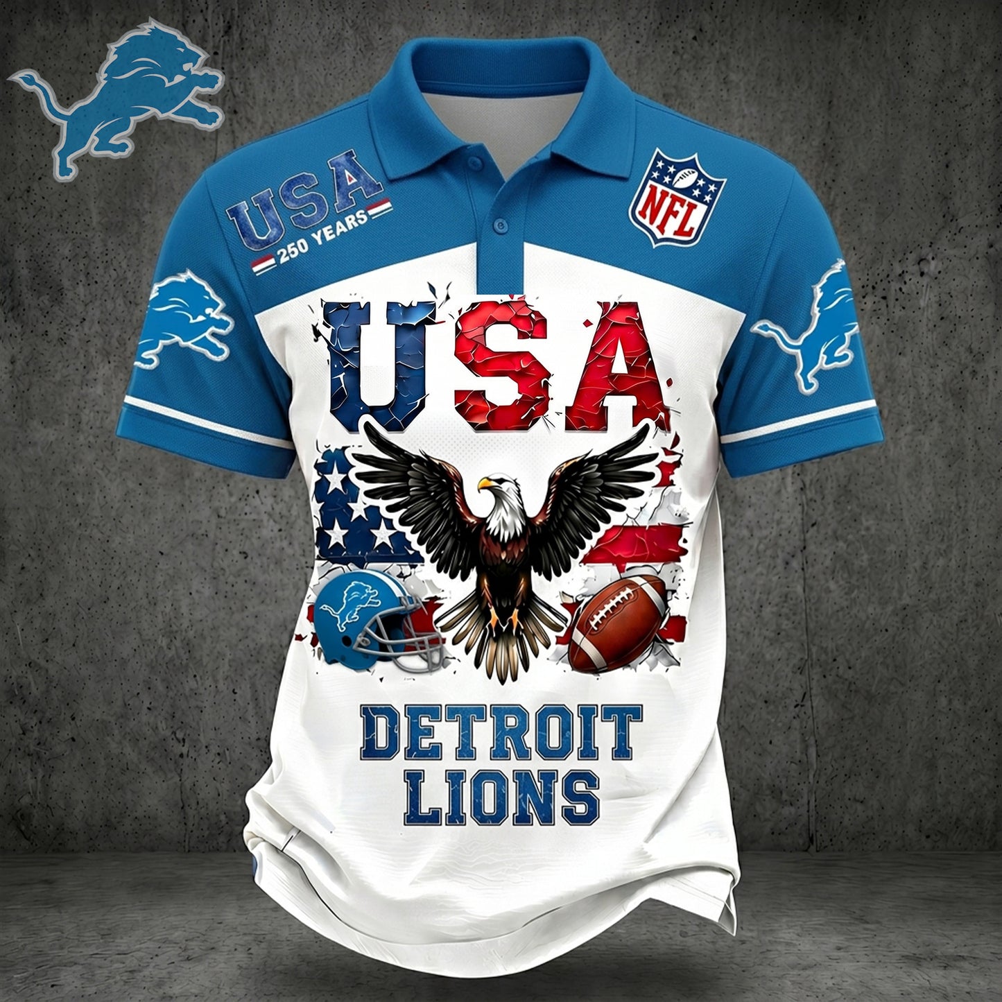 PREMIUM NFL X DET 250TH Anniversary LUXURY POLO Shirt Shirt 170626