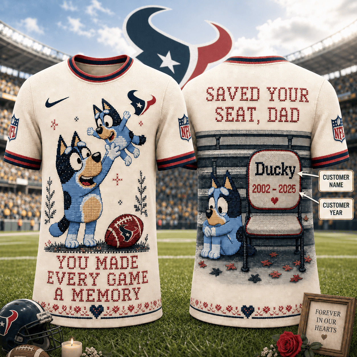 PREMIUM NFL X HT Custom Premium NFL 3D Faux-Stitch Dad Memorial Shirt NDT NTN 220526
