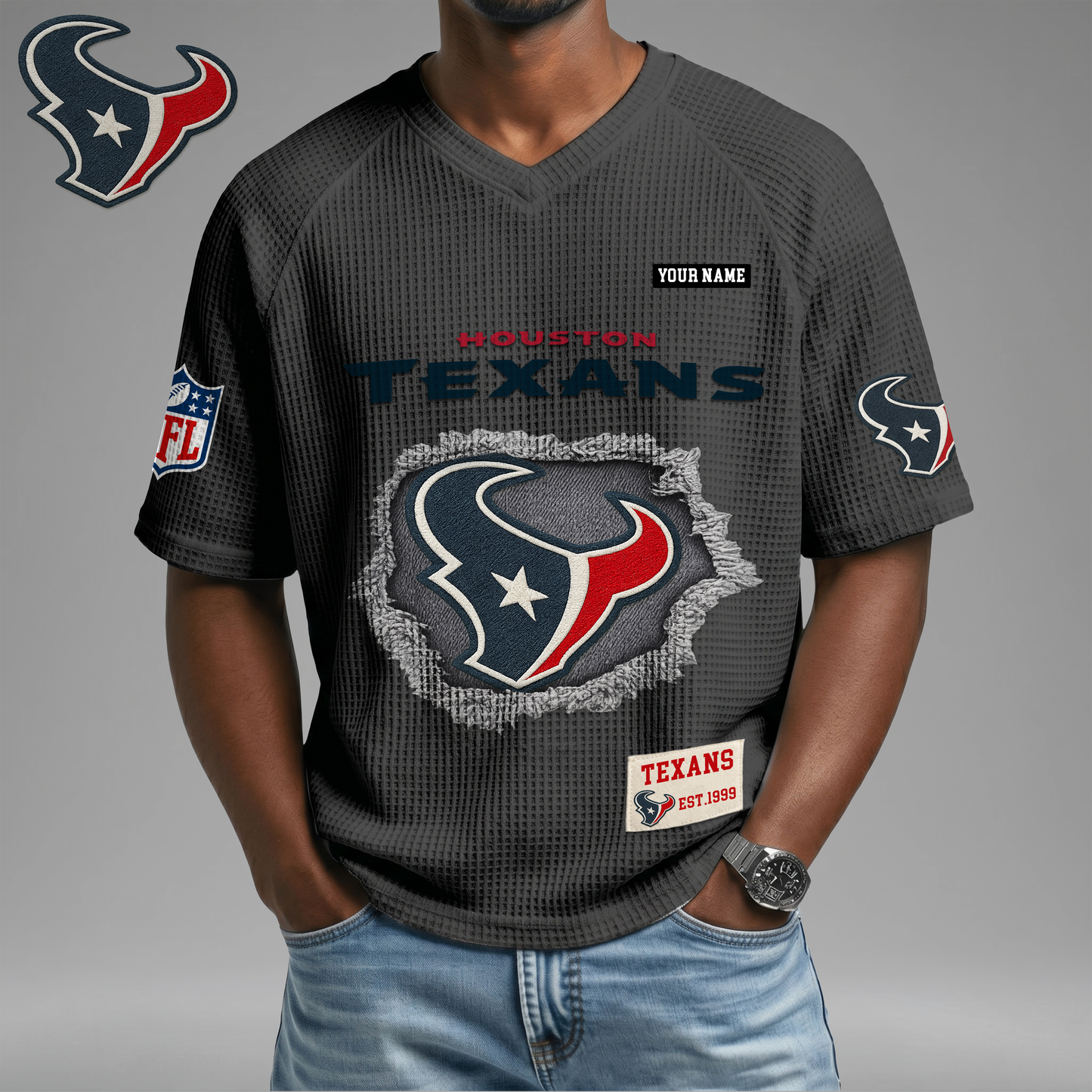 PREMIUM NFL X HT Game Day Waffle V-neck T-shirt 110626