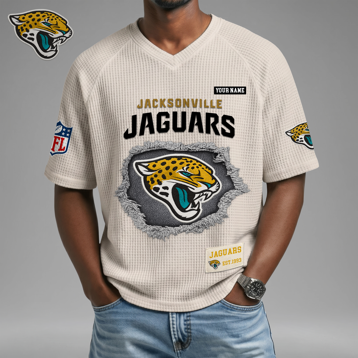 PREMIUM NFL X JJ Game Day Waffle V-neck T-shirt 110626
