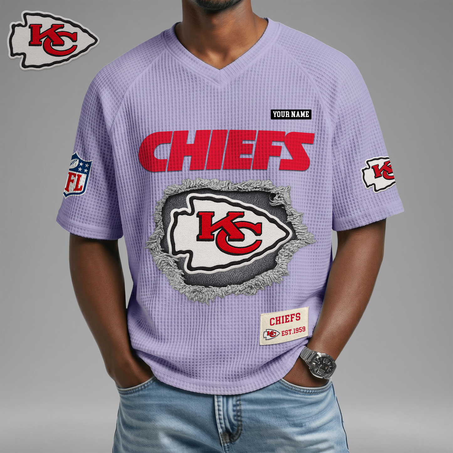 PREMIUM NFL X KC Game Day Waffle V-neck T-shirt 110626
