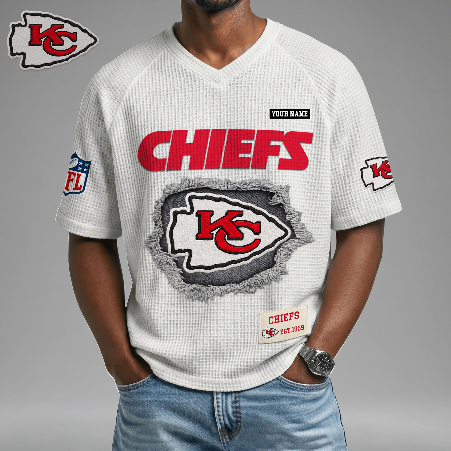 PREMIUM NFL X KC Game Day Waffle V-neck T-shirt 110626