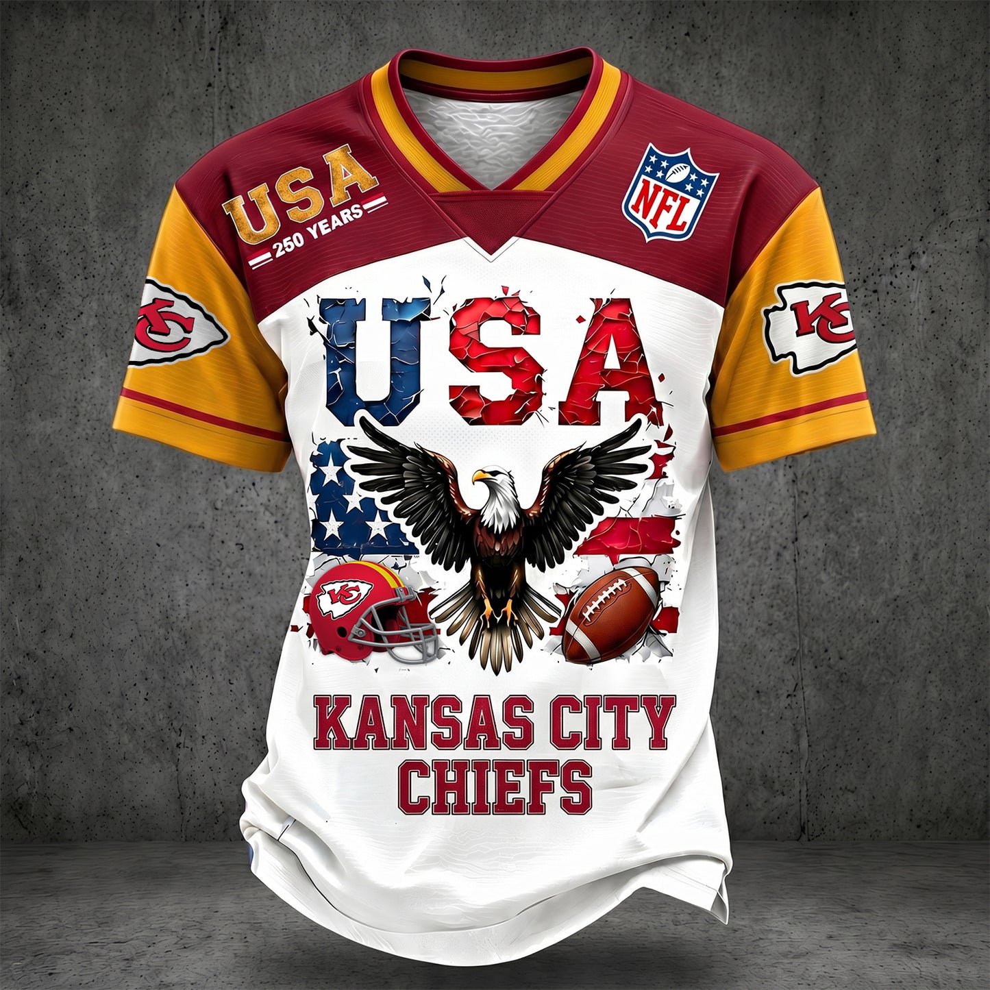 PREMIUM NFL X KC LUXURY V-Neck 250 Years Of T- Shirt 160626