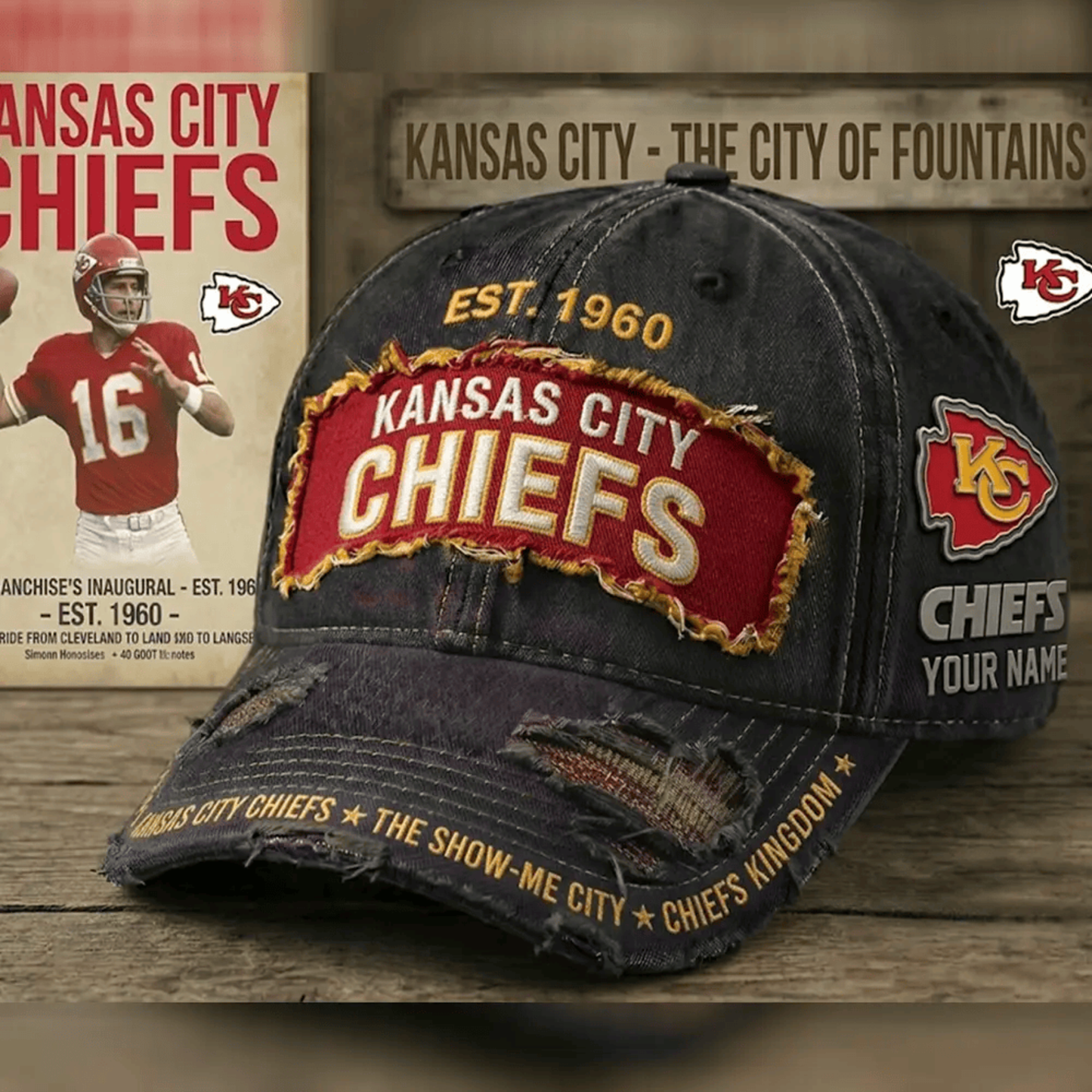 PREMIUM NFL X KCC Denim Washed Custom Name HAT NDT NHM 050526