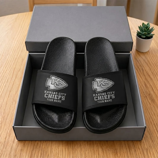 PREMIUM NFL X KCC New Black Slippers All Size Custom Name FOR SUMMER HOLIDAY NDT VHM 160626