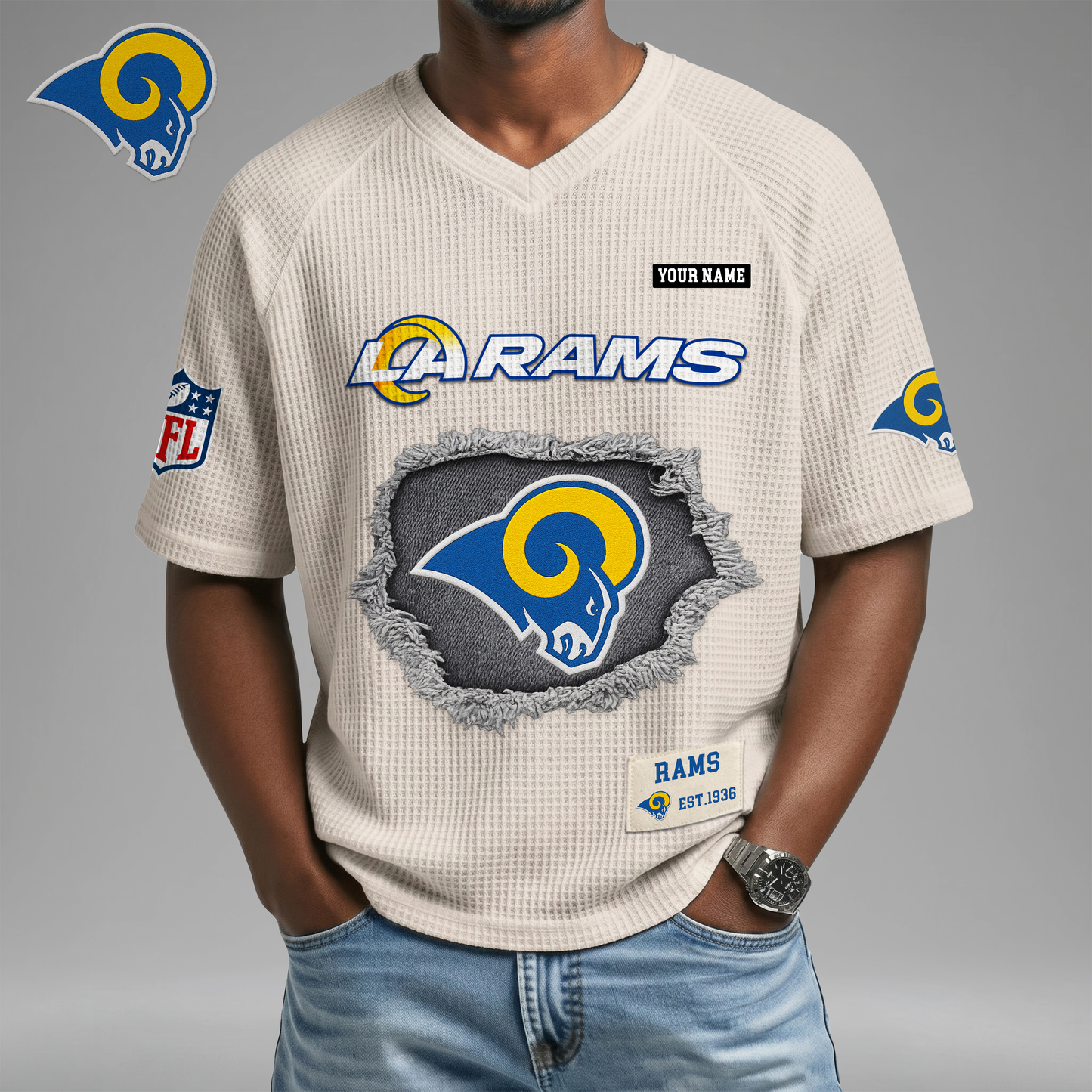 PREMIUM NFL X LAR Game Day Waffle V-neck T-shirt 110626