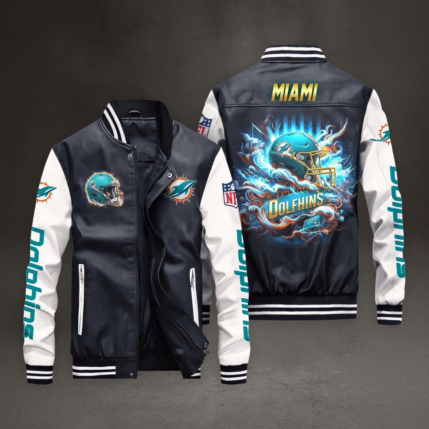 PREMIUM NFL X MIA LEATHER BOMBER JACKET NDT NHM