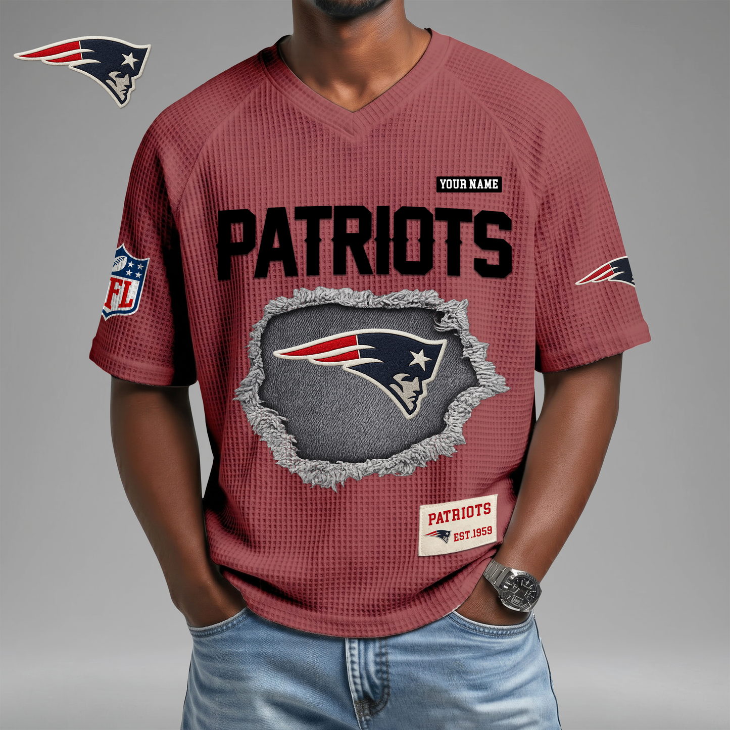 PREMIUM NFL X NEP Game Day Waffle V-neck T-shirt 110626