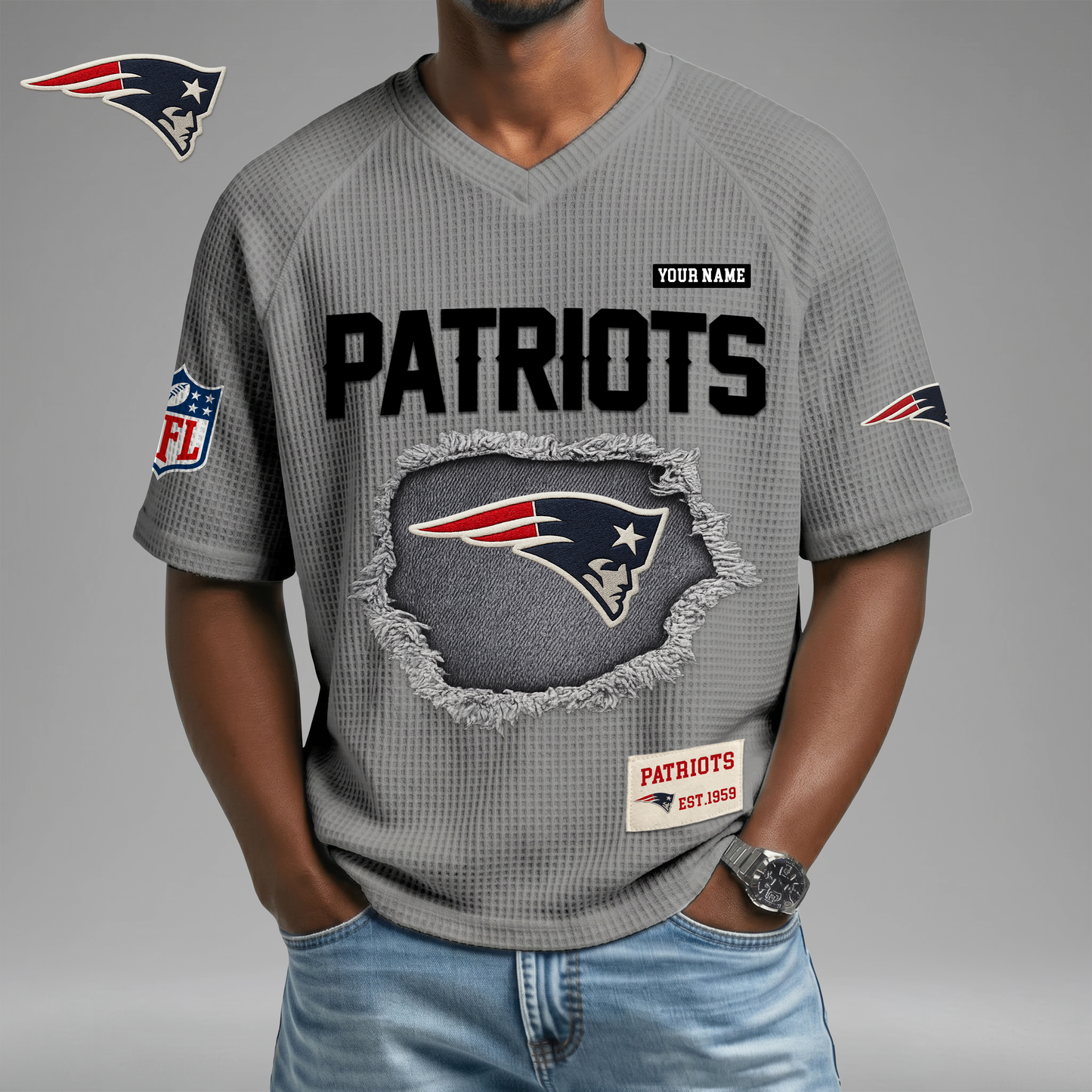PREMIUM NFL X NEP Game Day Waffle V-neck T-shirt 110626