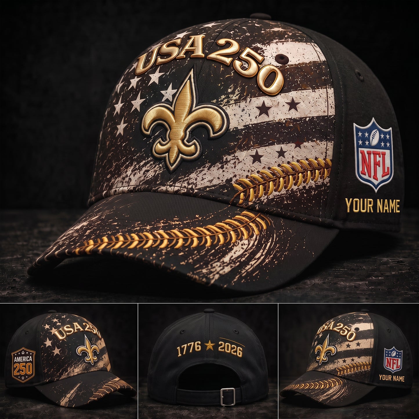 PREMIUM NFL X NO GAMEDAY EXCLUSIVE PERSONALIZED 250 YEAR ANNIVERSARY CAP 010726