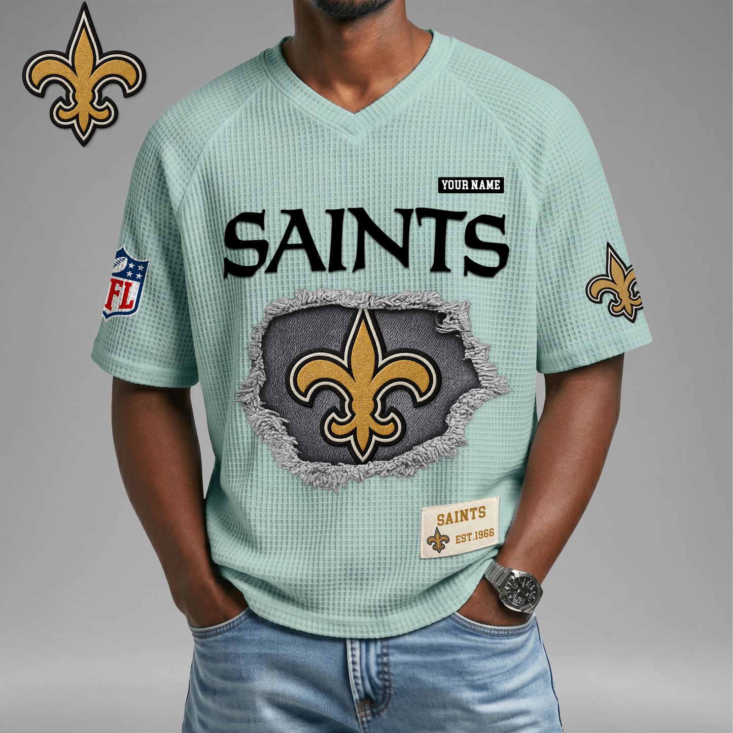 PREMIUM NFL X NOS Game Day Waffle V-neck T-shirt 110626