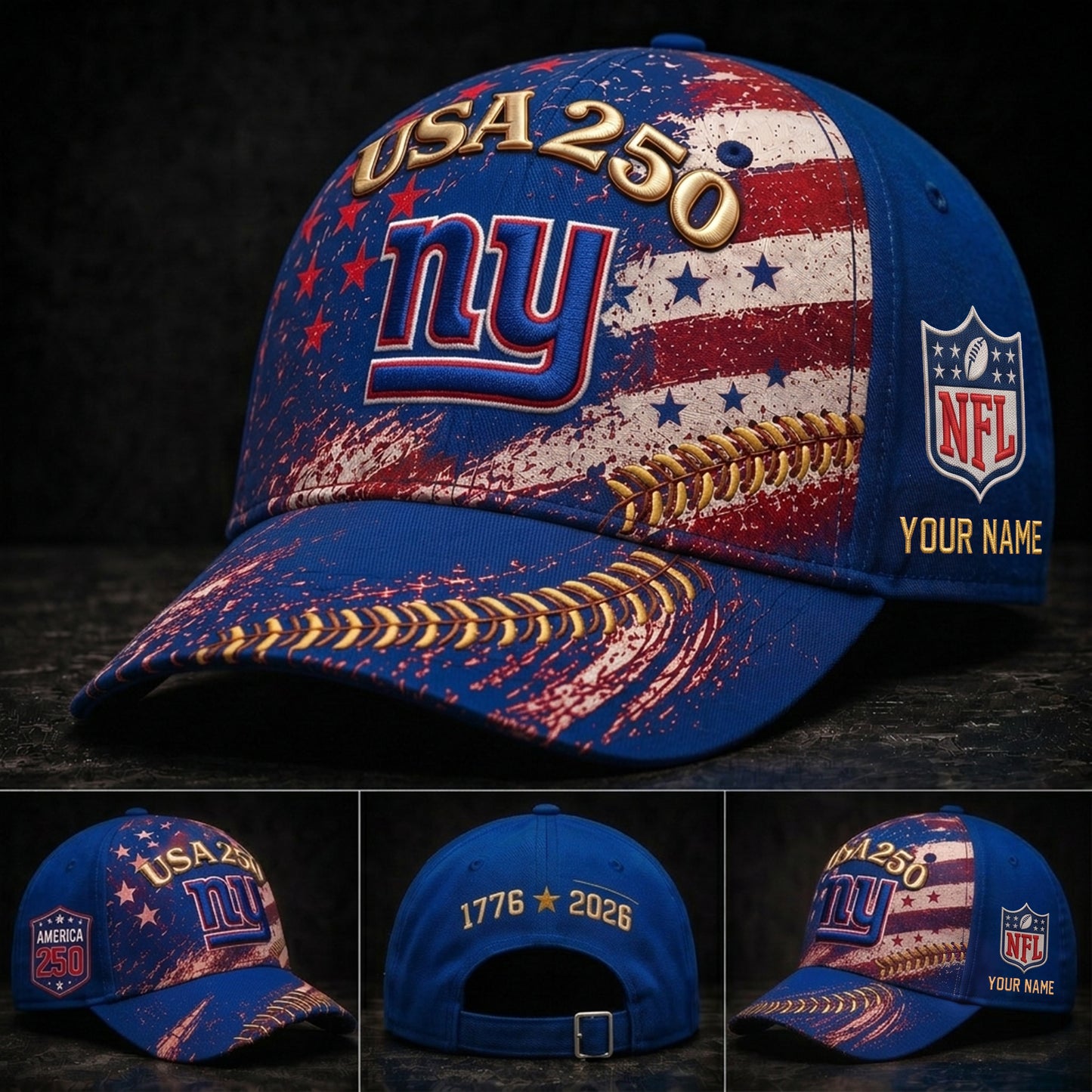 PREMIUM NFL X NYG GAMEDAY EXCLUSIVE PERSONALIZED 250 YEAR ANNIVERSARY CAP 010726