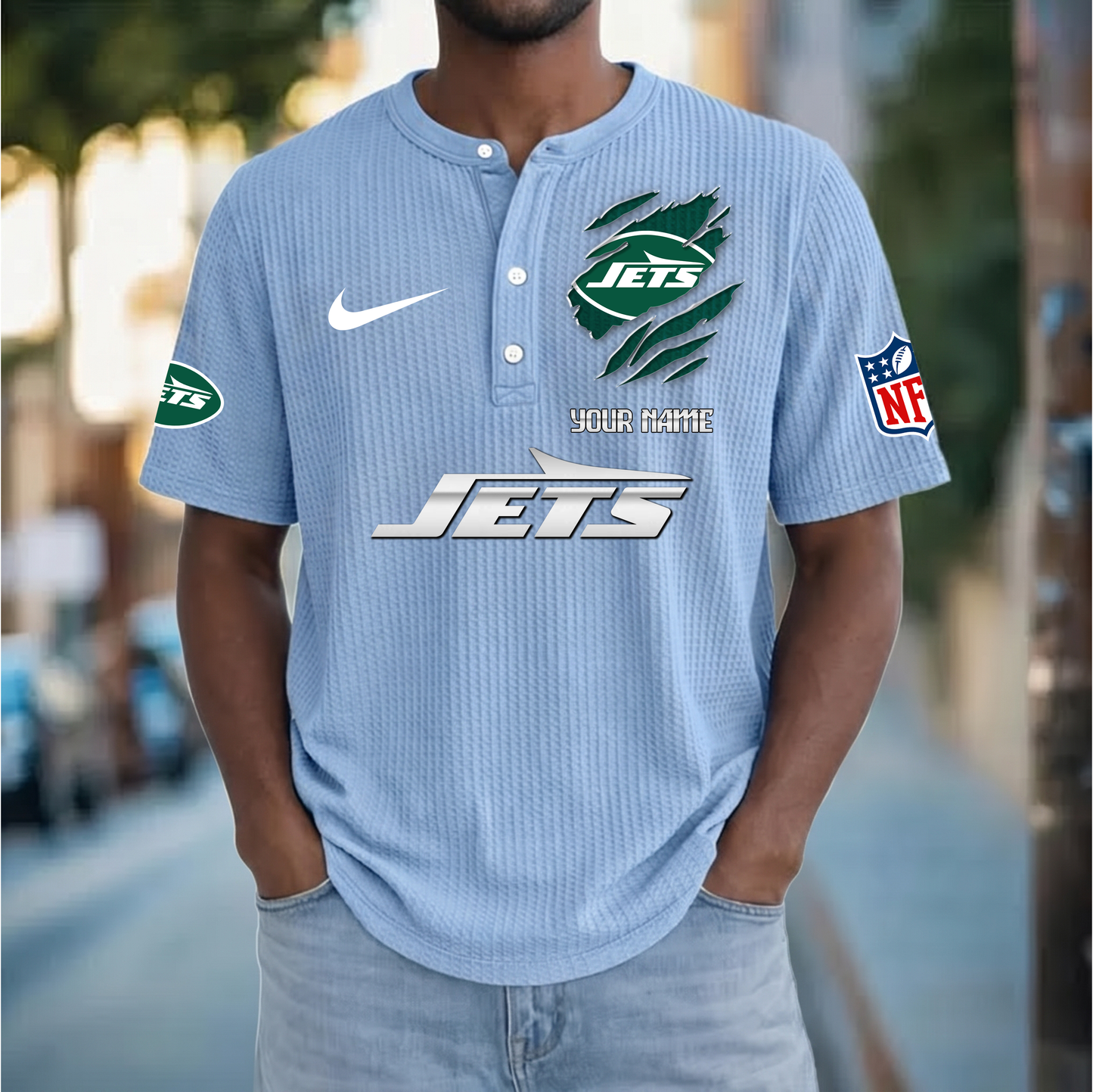 PREMIUM NFL  X  NYJ Crew neck button Henry Shirt Limited Editions NDT VHM 230426