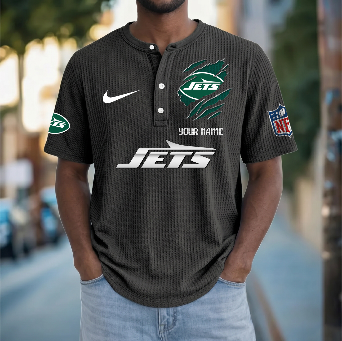 PREMIUM NFL  X  NYJ Crew neck button Henry Shirt Limited Editions NDT VHM 230426