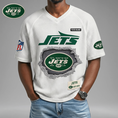 PREMIUM NFL X NYJ Game Day Waffle V-neck T-shirt 110626