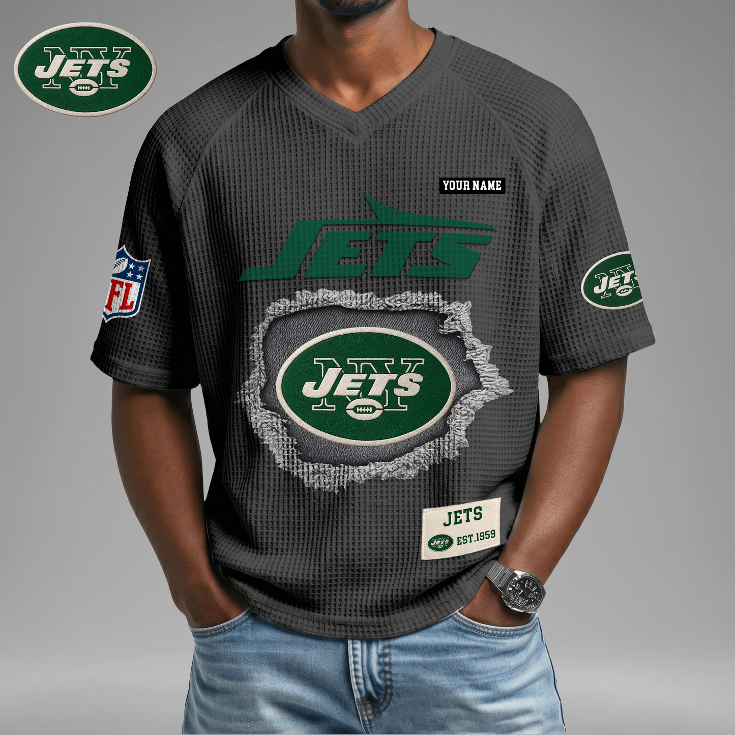 PREMIUM NFL X NYJ Game Day Waffle V-neck T-shirt 110626