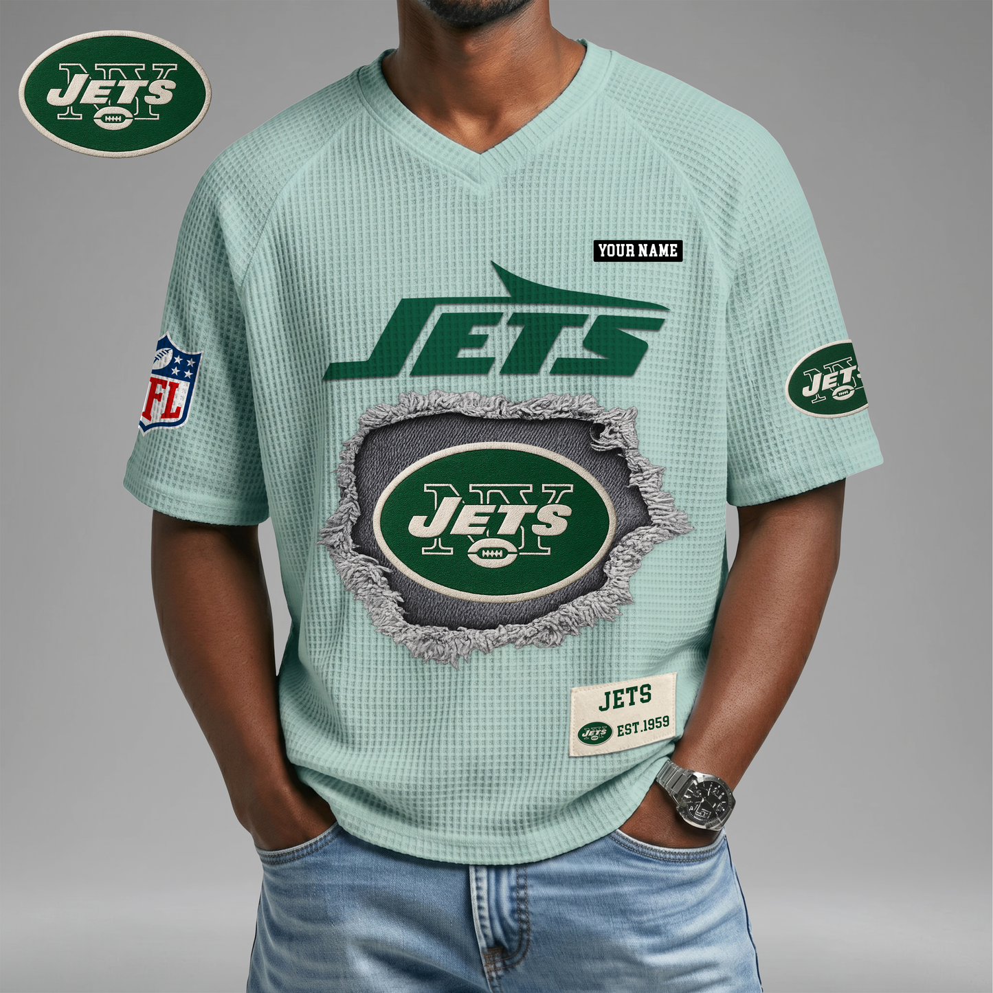 PREMIUM NFL X NYJ Game Day Waffle V-neck T-shirt 110626