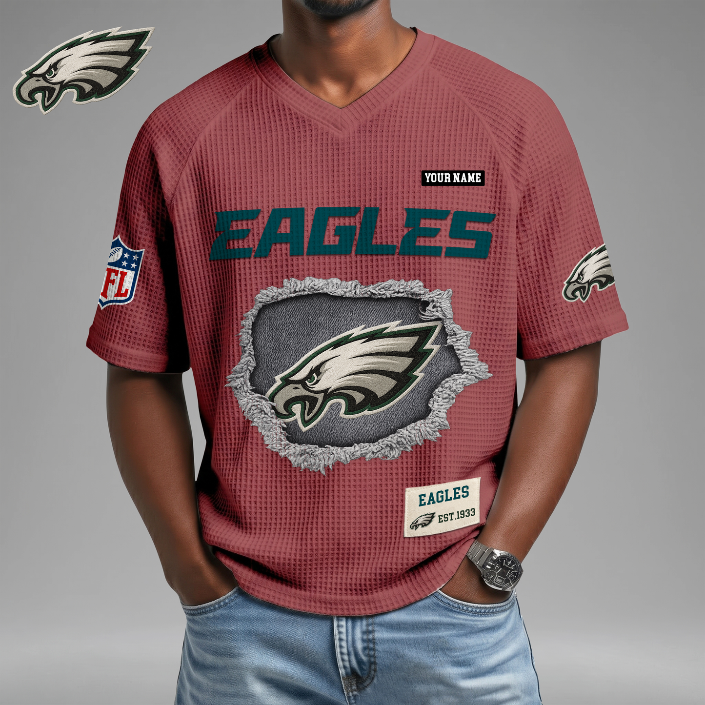 PREMIUM NFL X PE Game Day Waffle V-neck T-shirt 110626