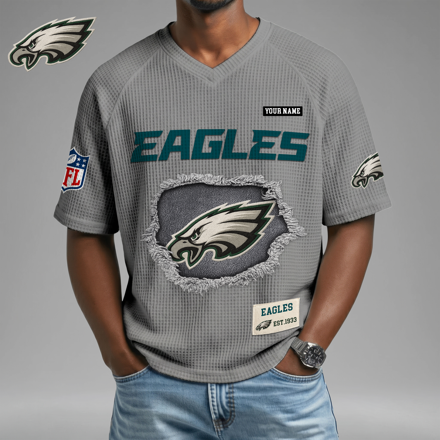 PREMIUM NFL X PE Game Day Waffle V-neck T-shirt 110626