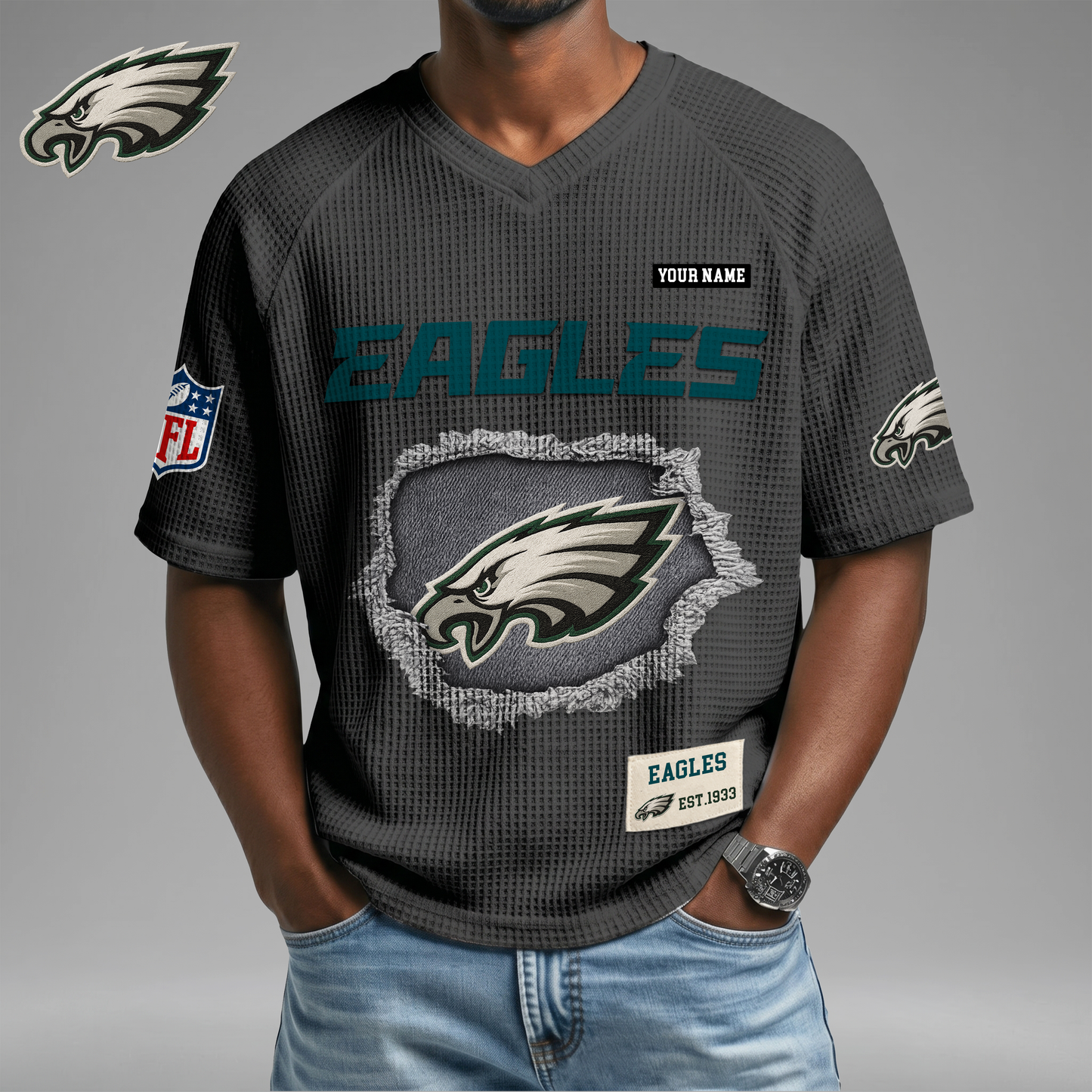 PREMIUM NFL X PE Game Day Waffle V-neck T-shirt 110626