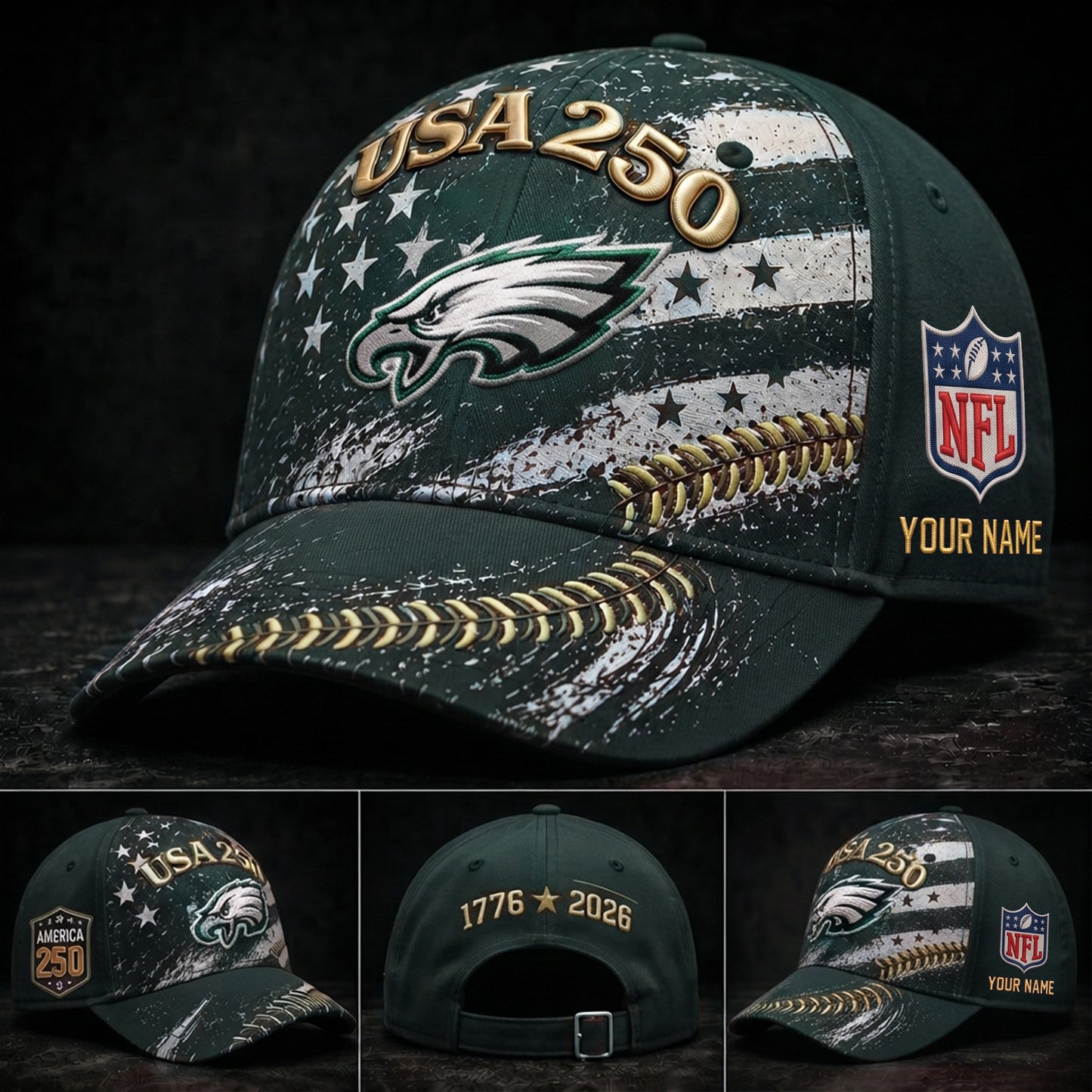 PREMIUM NFL X PHI GAMEDAY EXCLUSIVE PERSONALIZED 250 YEAR ANNIVERSARY CAP 010726