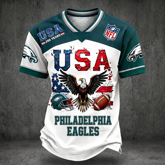 PREMIUM NFL X PHI LUXURY V-Neck 250 Years Of T- Shirt 160626