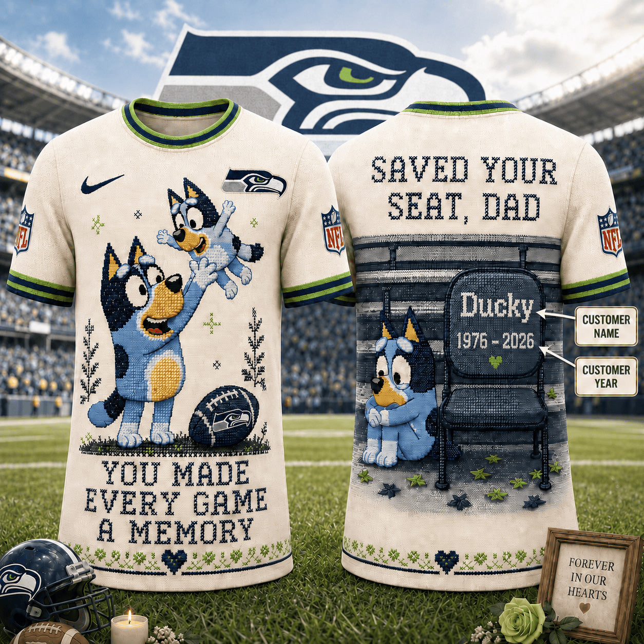 PREMIUM NFL X SS Custom Premium NFL 3D Faux-Stitch Dad Memorial Shirt NDT NTN 220526