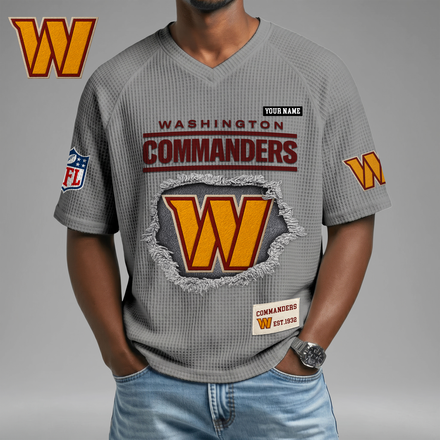 PREMIUM NFL X WC Game Day Waffle V-neck T-shirt 110626