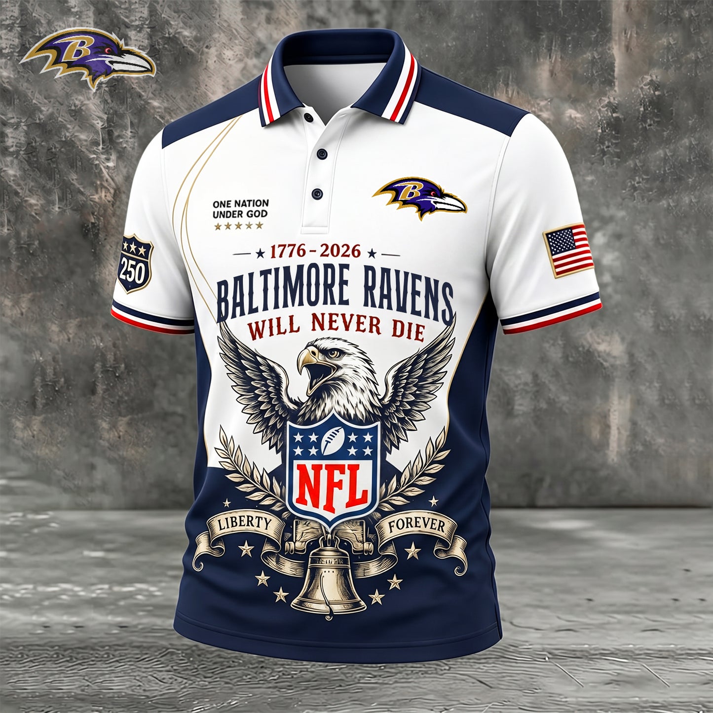 PREMIUM NFL x BAL EXCLUSIVE 250 Years Anniversary Of Freedom POLO SHIRT 290626