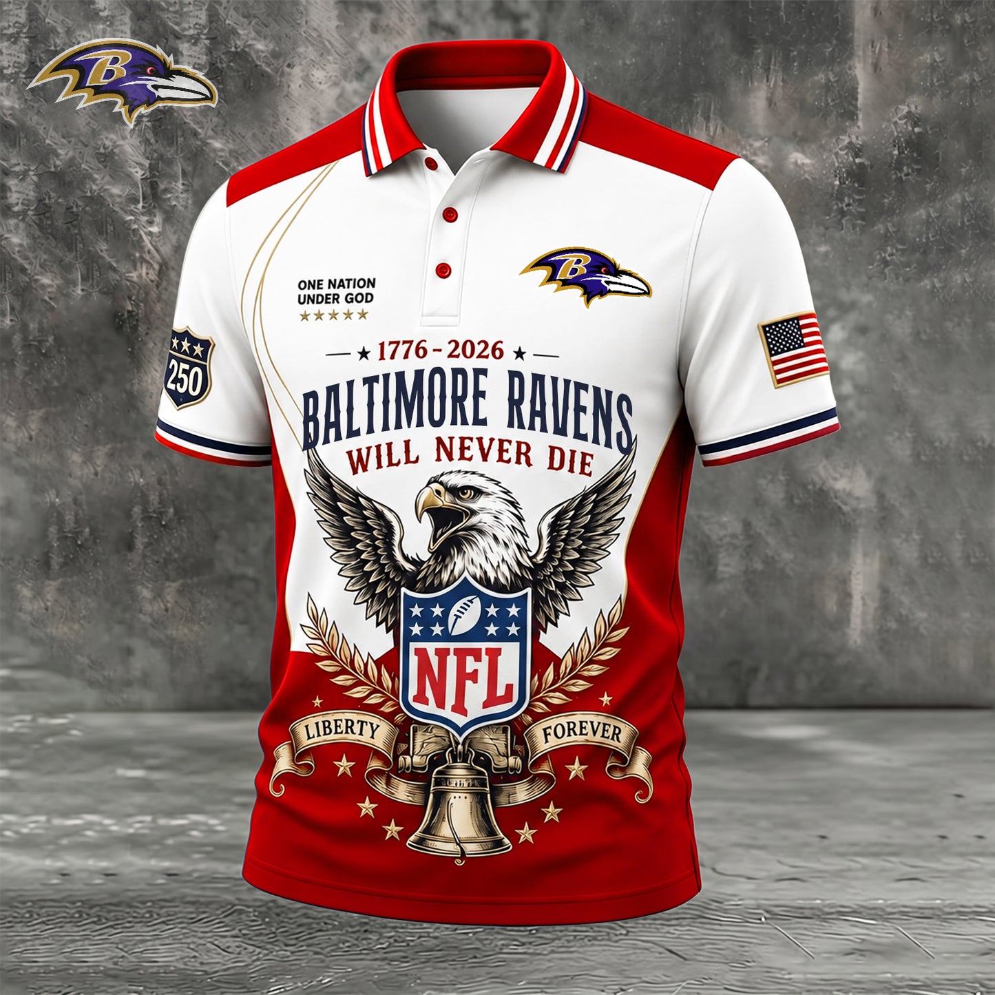 PREMIUM NFL x BAL EXCLUSIVE 250 Years Anniversary Of Freedom POLO SHIRT 290626