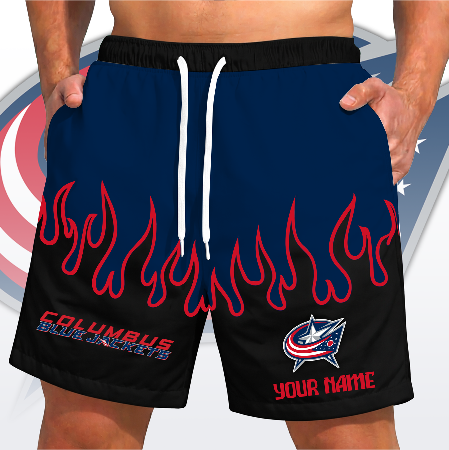 PREMIUM NHL X CBJ Fire  Flame Short Pants Custom Name Limited Edition NDT VHM 200426