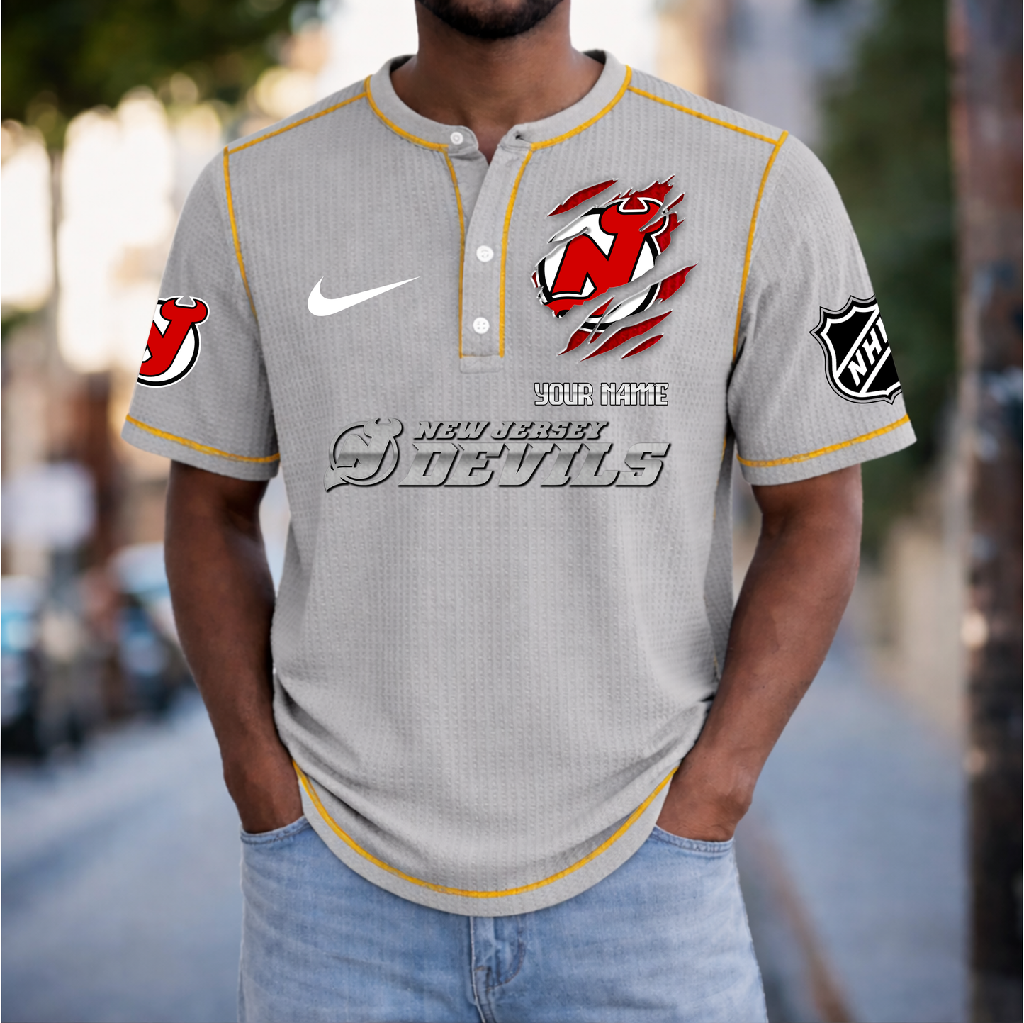 PREMIUM NHL X NJD Crew neck button Henry Shirt Limited Editions NDT VHM 20426